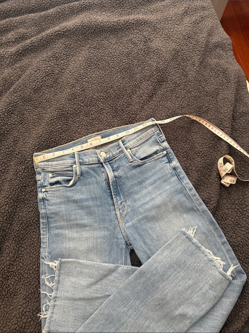 MOTHER mid rise dazzler crop fray. Light Blue Straight-Leg Jeans with Frayed Hem - Picture 3 of 8
